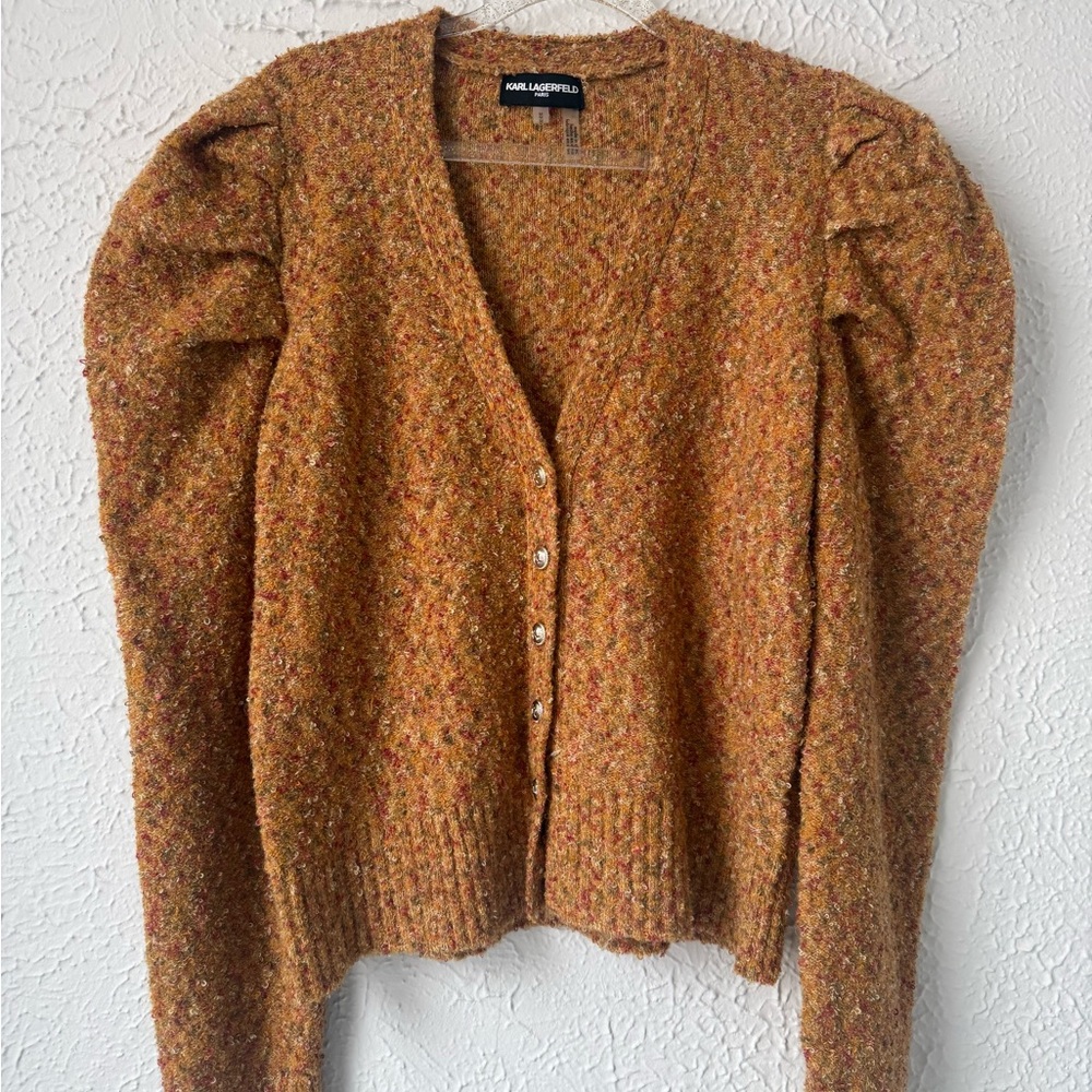 Karl Lagerfeld Rust Multi Bouclé V-Neck Button Cardigan